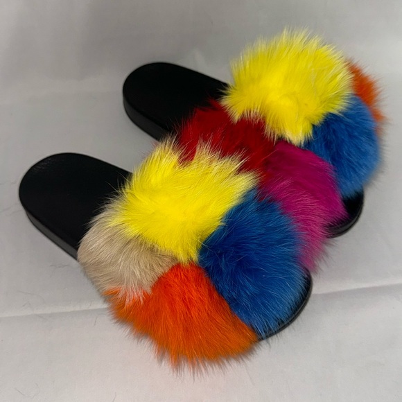 Women's Real Fox Furry Fur Slides, Open-Toe Cute Fur Sandals M5 - Picture 5 of 9